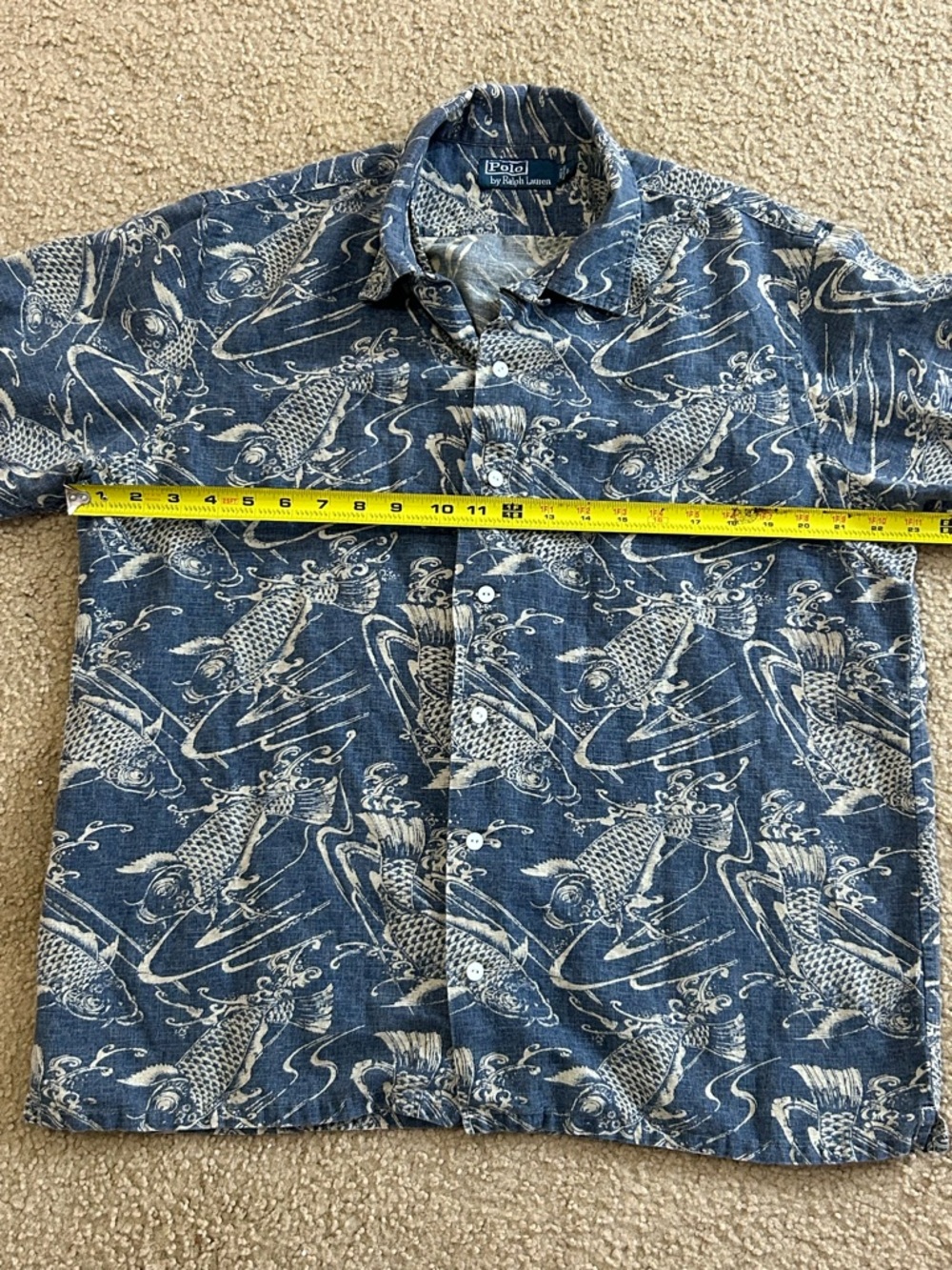VTG 90’s Polo Ralph Lauren Linen Cotton Blend Koi Fish Button Up Shirt Large - Picture 6 of 8